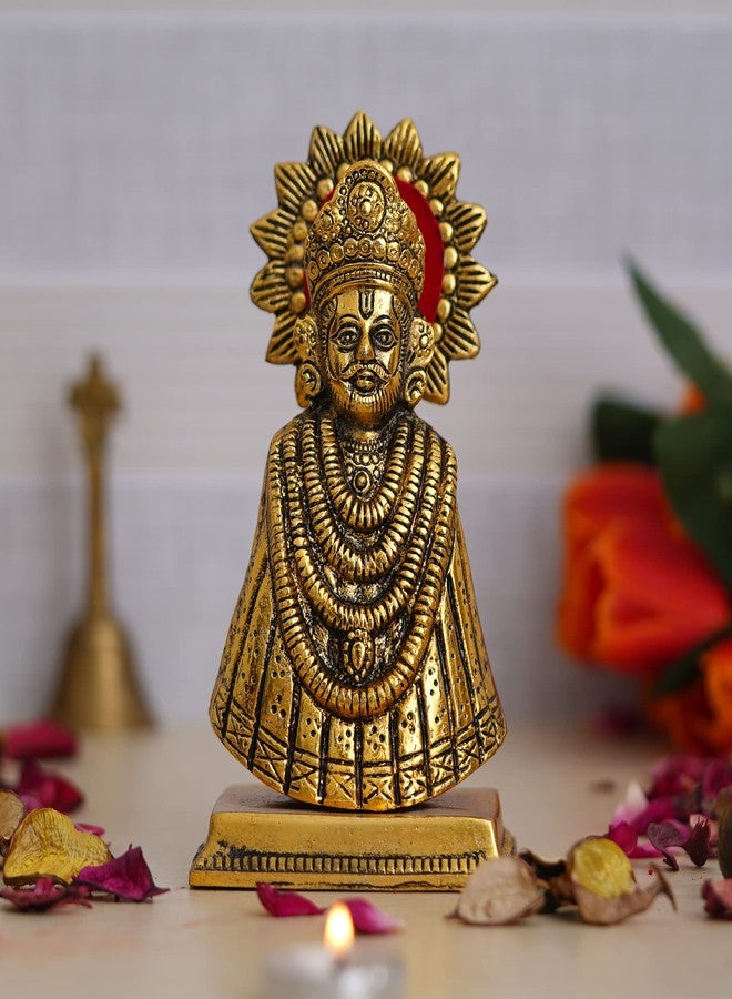 Webelkart Premium Baba Khatu Shyam ji Idol Statue Showpiece for Home and Pooja Decoration | Khatu Shyam Murti for Home and Car Dashboard | Diwali Corporate Gifting (Gold, 6.5 Inches) - Image 1